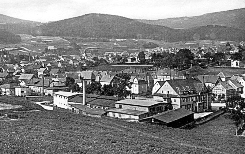 Die Lebkuchenfabrik in den 1930er Jahren, vom Regenberg aus gesehen.